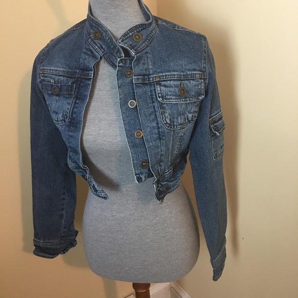 cropped stretch denim jacket